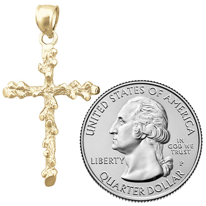 14K Gold 26MM Nugget 3D Cross Pendant