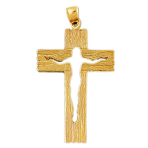 14K Gold Cross with Open Jesus Body Pendant