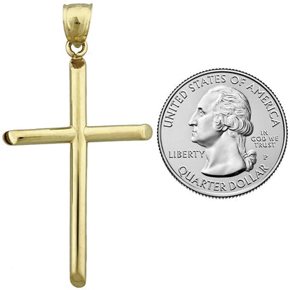 14K Gold 40MM Beveled Cross Pendant