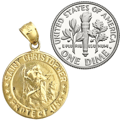 14K Gold 18MM Saint Christopher Medallion Protect Us Charm