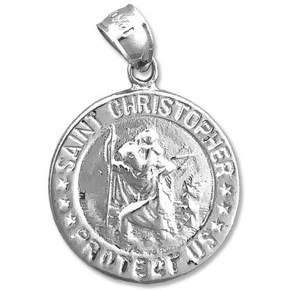 14K Gold 18MM Saint Christopher Medallion Protect Us Charm