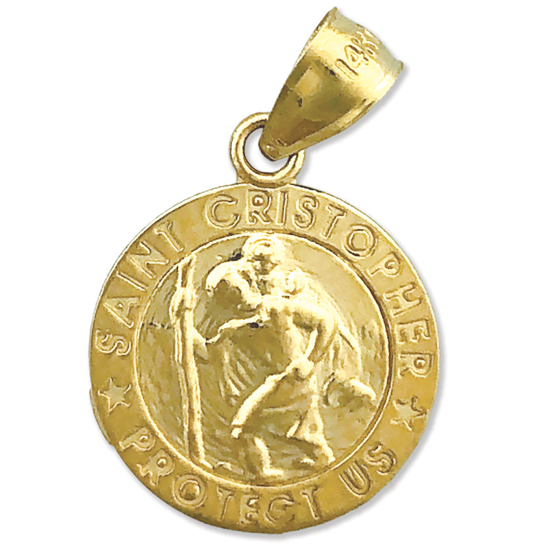 14K Gold 15MM Saint Christopher Medal Protect Us Charm
