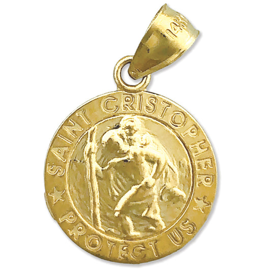 14K Gold 15MM Saint Christopher Medal Protect Us Charm