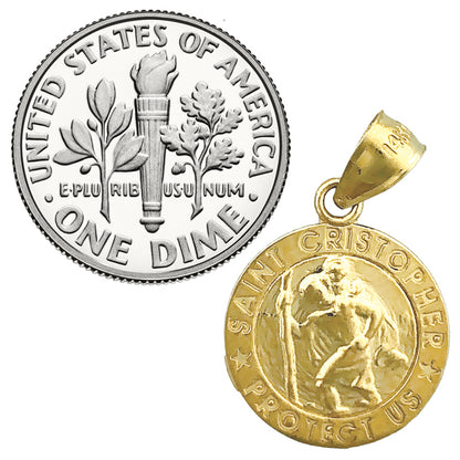 14K Gold 15MM Saint Christopher Medal Protect Us Charm