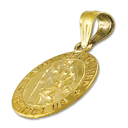 14K Gold 15MM Saint Christopher Medal Protect Us Charm