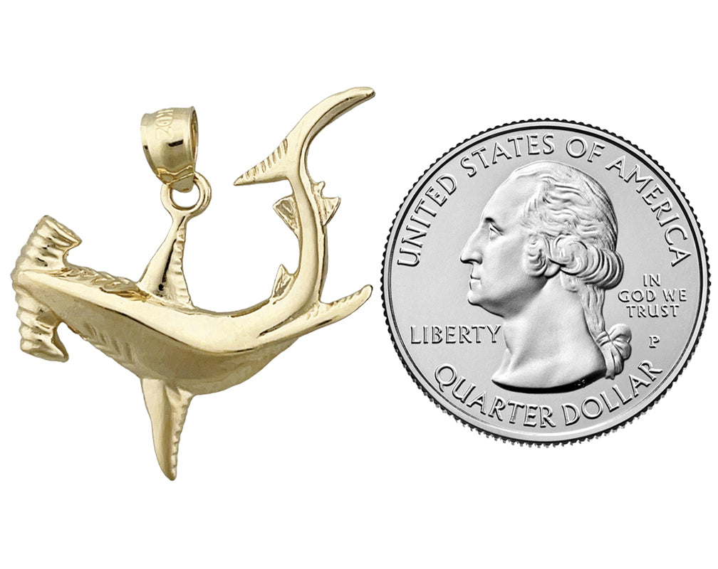 14K Gold 30MM Hammerhead Shark Pendant