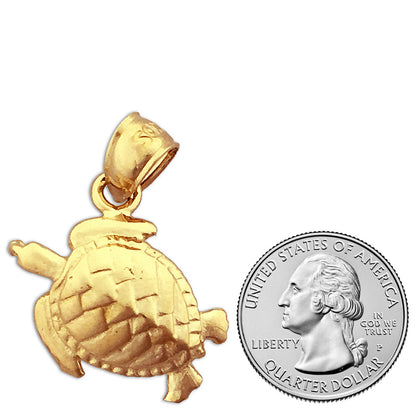 14K Gold 30MM Sea Life Turtle Pendant
