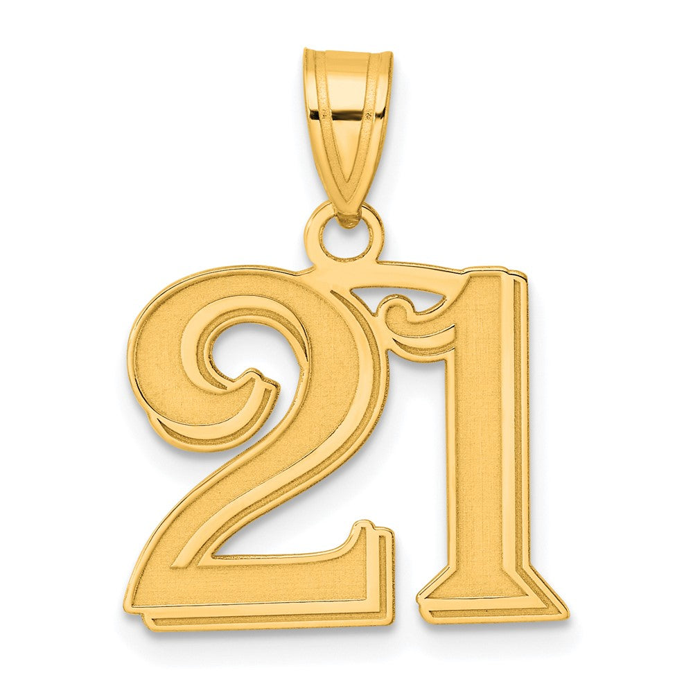 14k Yellow Gold Polished Etched Number 21 Pendant
