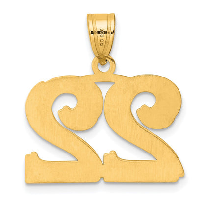 14k Yellow Gold Polished Etched Number 22 Pendant