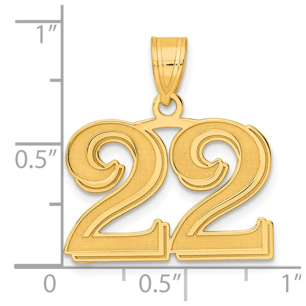 14k Yellow Gold Polished Etched Number 22 Pendant