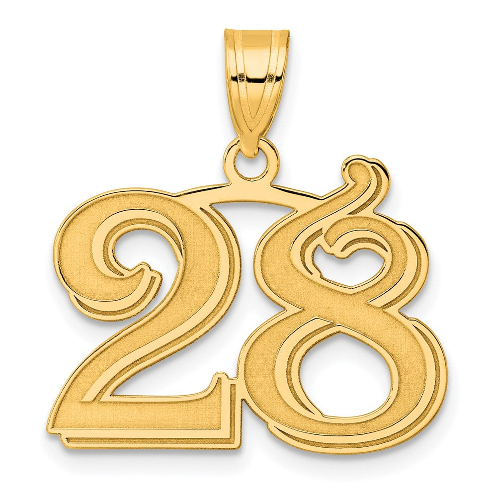 14k Yellow Gold Polished Etched Number 28 Pendant