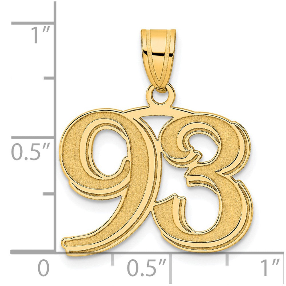 14k Yellow Gold Polished Etched Number 93 Pendant