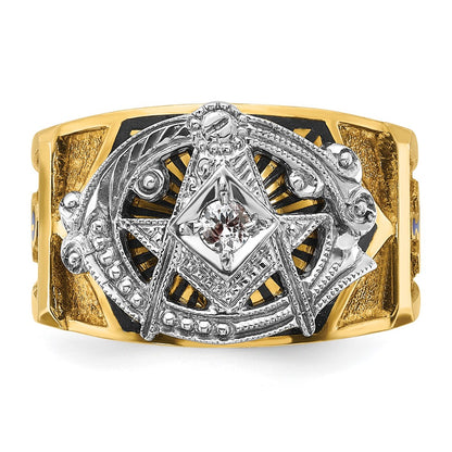 14k Two-tone Gold Men's Polished and Textured Blue Lodge Master Masonic Ring Mounting