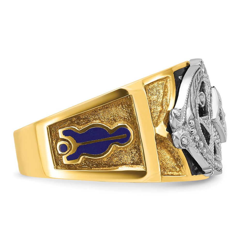 14k Two-tone Gold Men's Polished and Textured Blue Lodge Master Masonic Ring Mounting