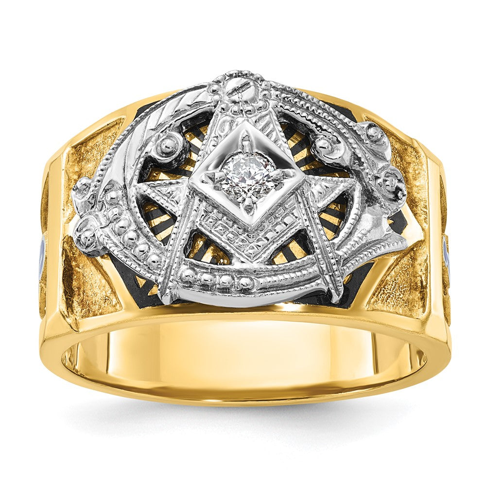 14k Two-tone Gold Men's Polished and Textured Blue Lodge Master Masonic Ring Mounting