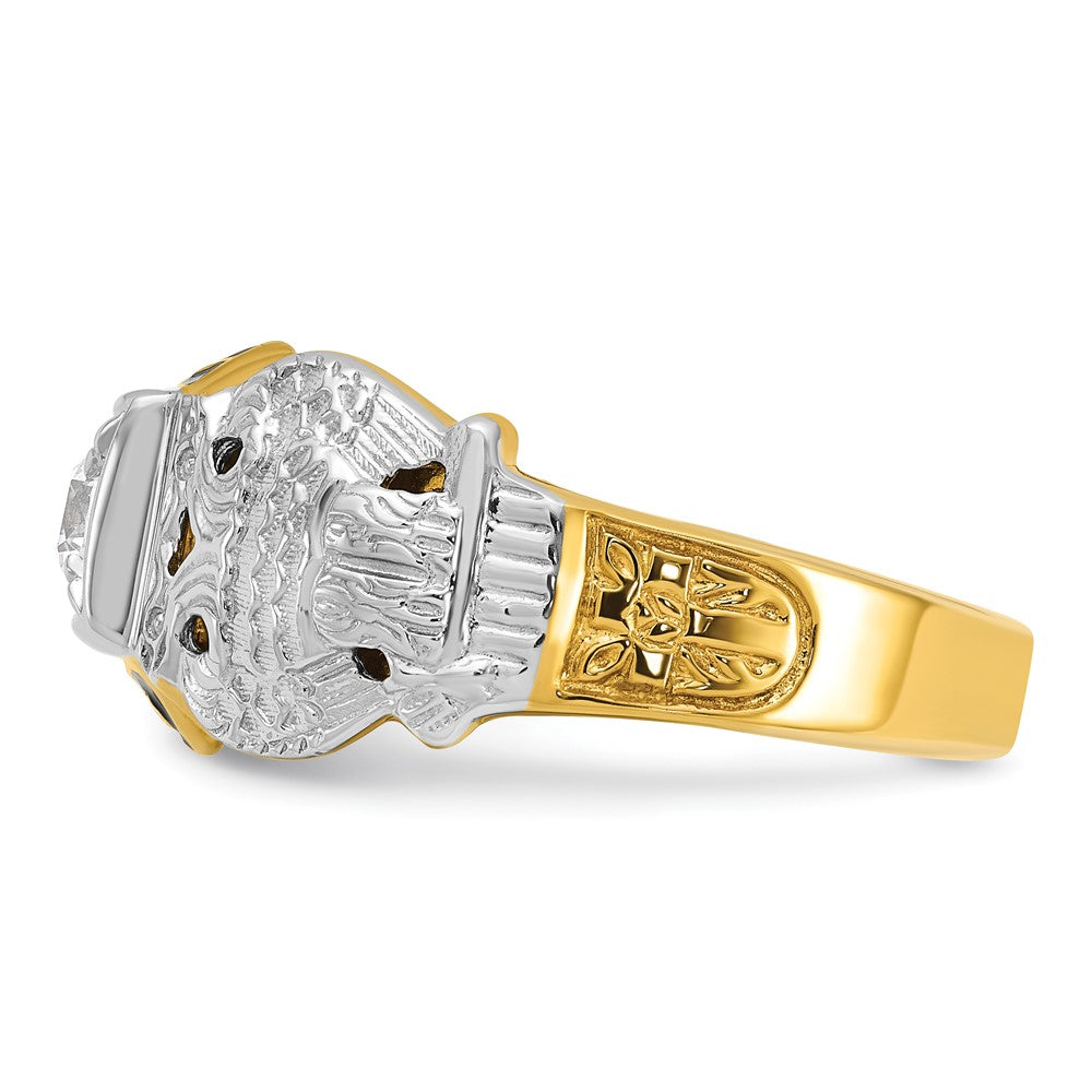 14k Two-tone Gold Men's Polished and Textured Double Eagle Masonic Shriner's Ring Mounting