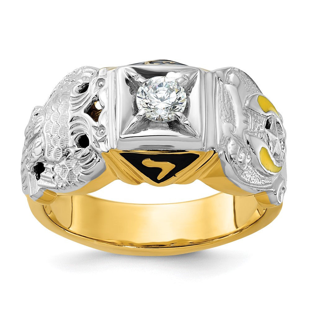 14k Two-tone Gold Men's Polished and Textured Double Eagle Masonic Shriner's Ring Mounting