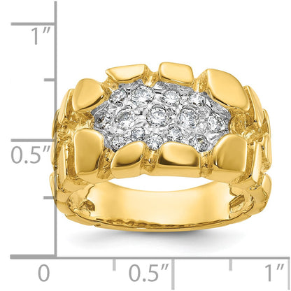 14k Yellow Gold Men's Cluster 1/2 carat Diamond Nugget Complete Ring