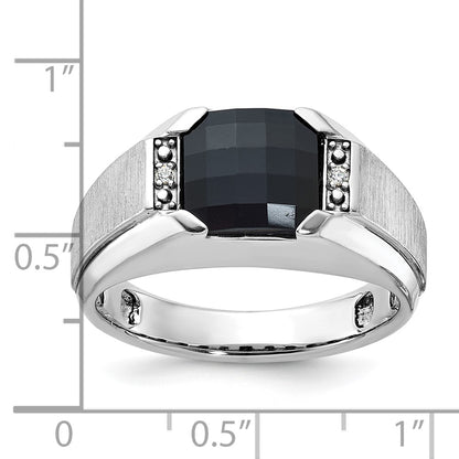 14k White Gold Men's Satin Onyx and Diamond Ring Mounting
