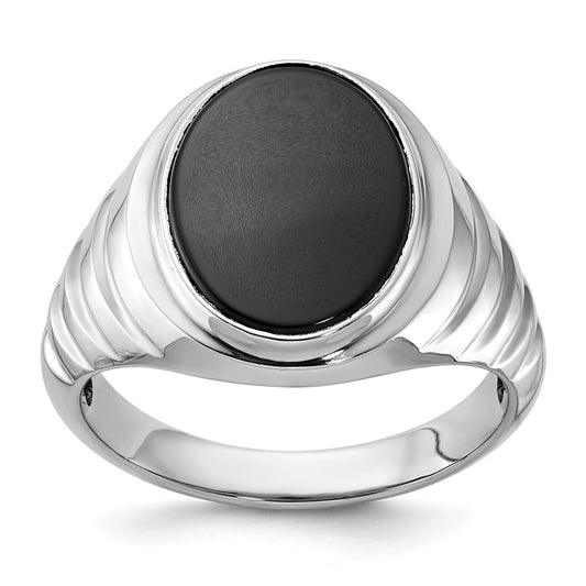 14k White Gold Men's Oval Gemstone Ring Mounting