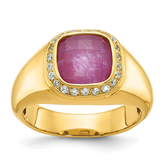 14k Yellow Gold Men's Polished Gemstone and Diamond Ring Mounting