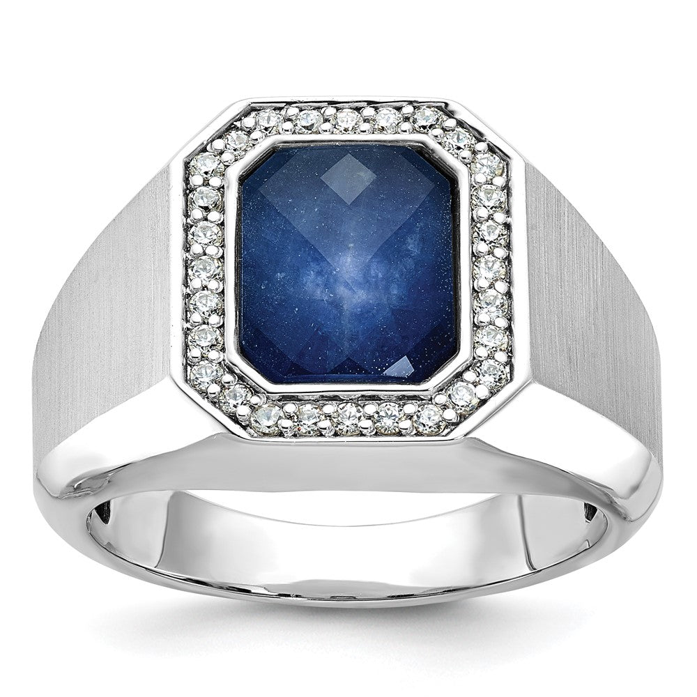 14k White Gold Men's Polished and Satin Gemstone and Diamond Ring Mounting