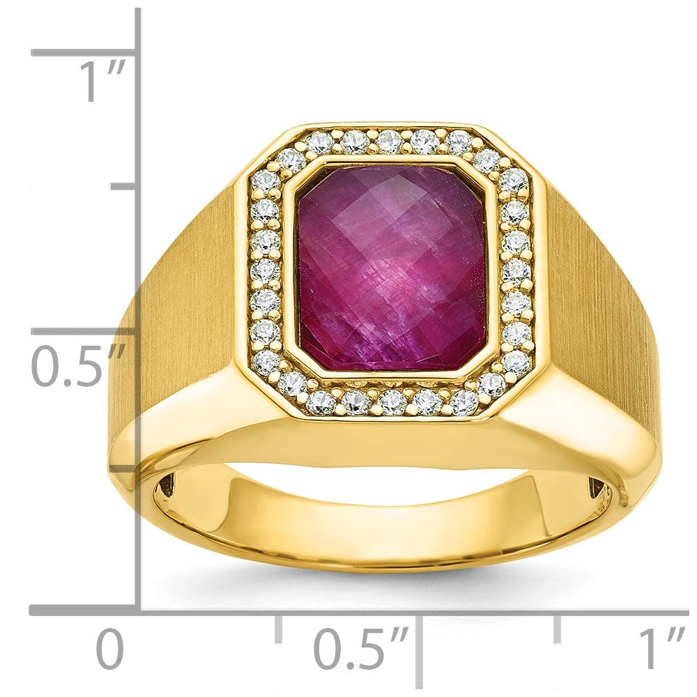14k Yellow Gold Men's Polished and Satin Gemstone and Diamond Ring Mounting