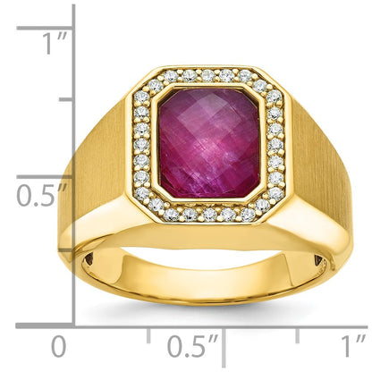 14k Yellow Gold Men's Polished and Satin Gemstone and Diamond Ring Mounting