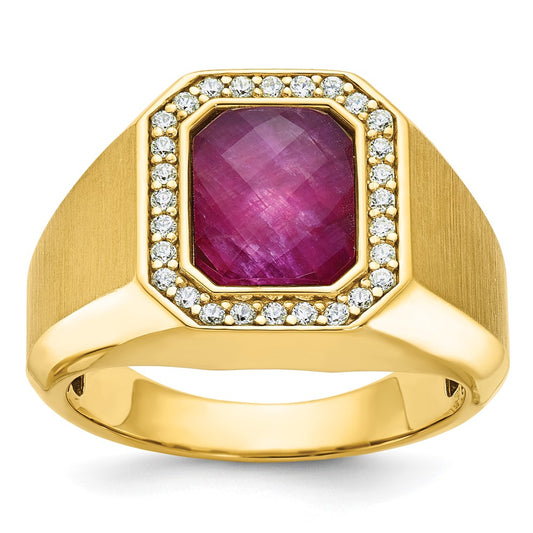 14k Yellow Gold Men's Polished and Satin Gemstone and Diamond Ring Mounting