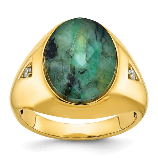 14k Yellow Gold Men's Oval Gemstone and Diamond Ring Mounting