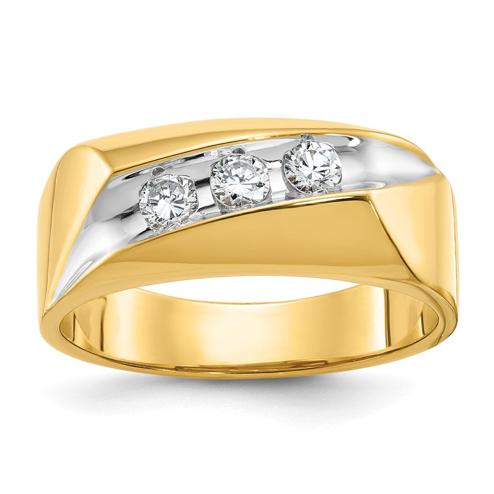 14k Yellow u0026 Rhodium Gold with White Rhodium Men's 1/3 carat Diamond Complete Ring