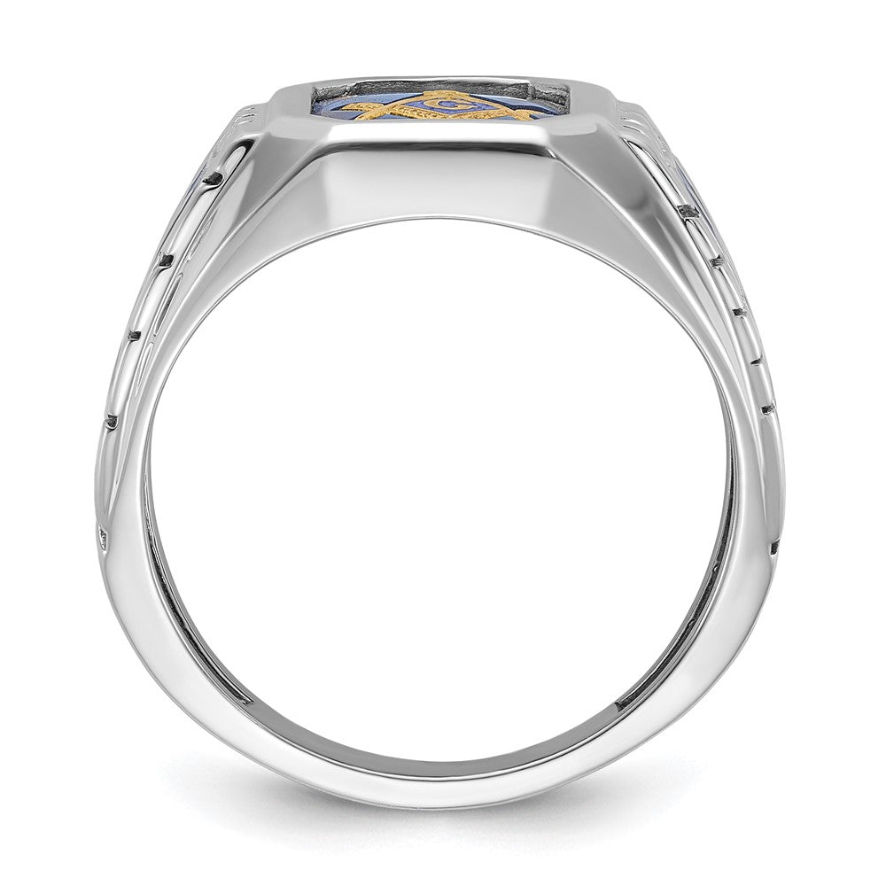 14k White Gold Men's Polished and Textured Blue Lodge Master Masonic Ring Mounting