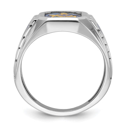 14k White Gold Men's Polished and Textured Blue Lodge Master Masonic Ring Mounting