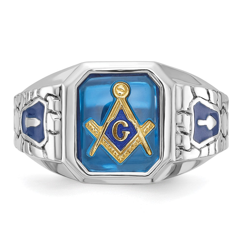 14k White Gold Men's Polished and Textured Blue Lodge Master Masonic Ring Mounting