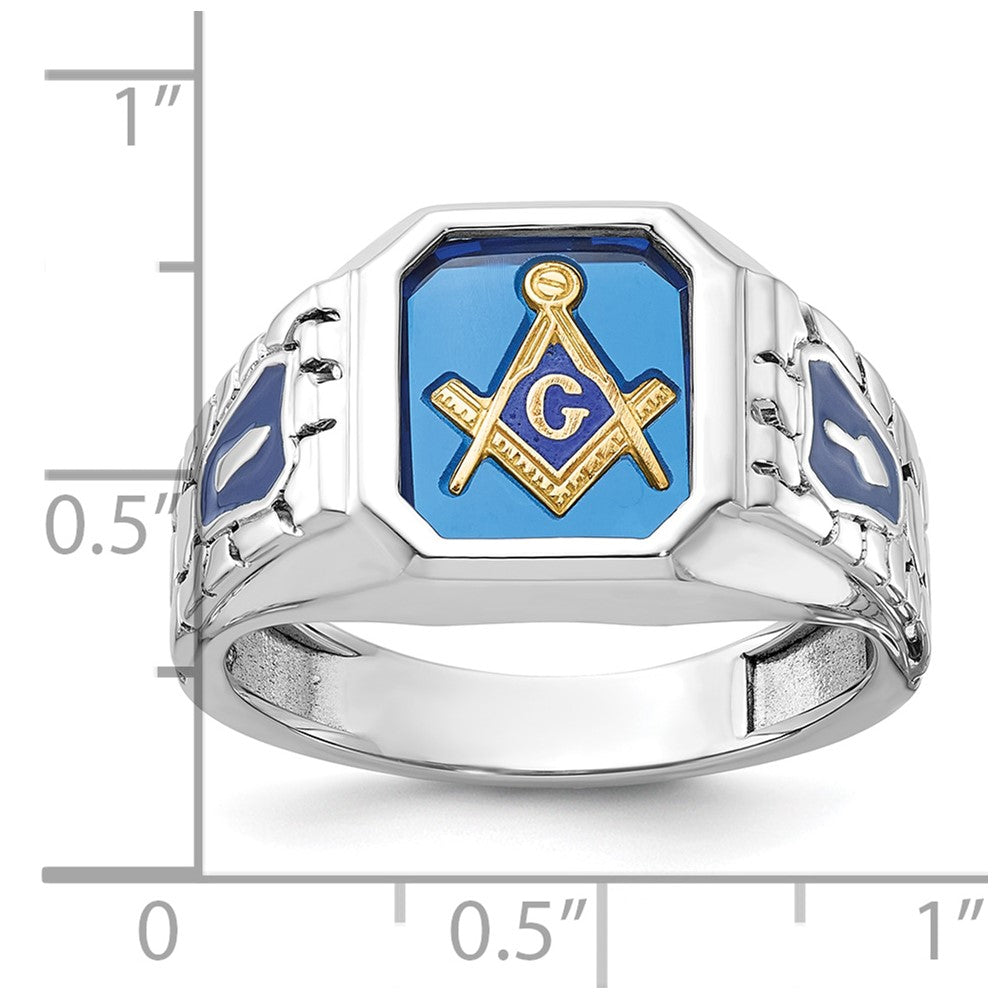 14k White Gold Men's Polished and Textured Blue Lodge Master Masonic Ring Mounting
