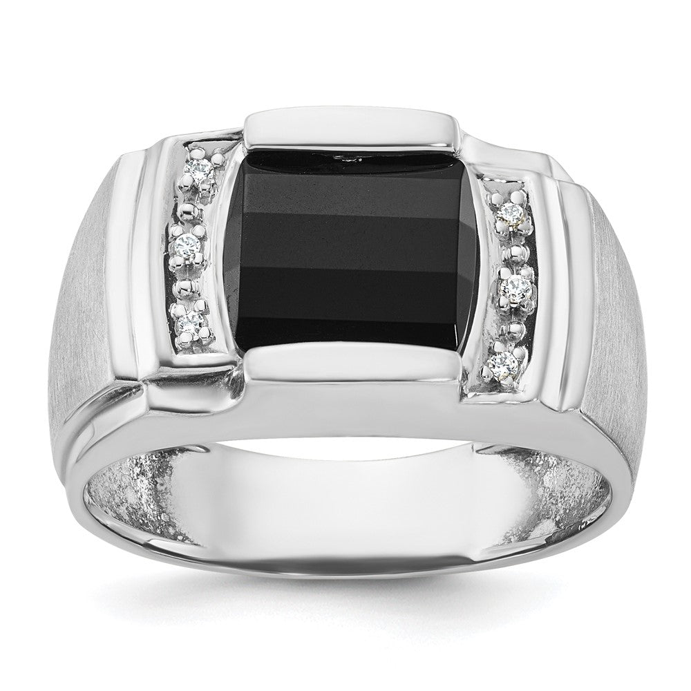 14k White Gold Men's Satin Onyx and Diamond Ring Mounting