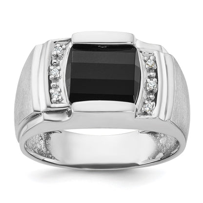 14k White Gold Men's Satin Onyx and Diamond Ring Mounting