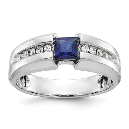 14k White Gold Men's Polished and Satin Gemstone and Diamond Ring Mounting