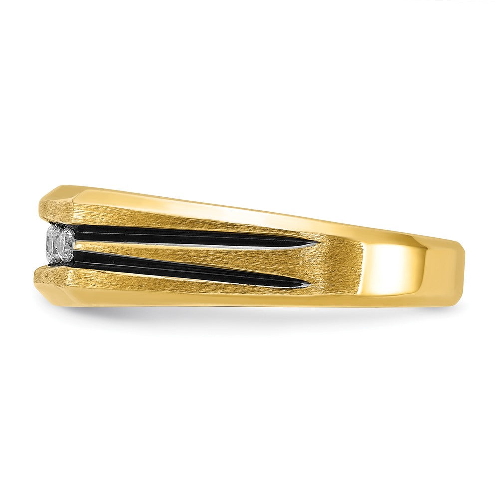 14k Yellow Gold with Black Rhodium Men's Satin 1/4 carat Diamond Complete Ring