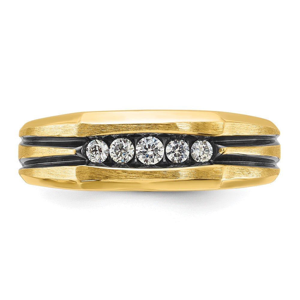 14k Yellow Gold with Black Rhodium Men's Satin 1/4 carat Diamond Complete Ring