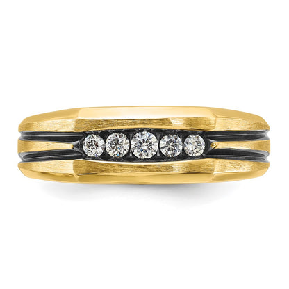 14k Yellow Gold with Black Rhodium Men's Satin 1/4 carat Diamond Complete Ring