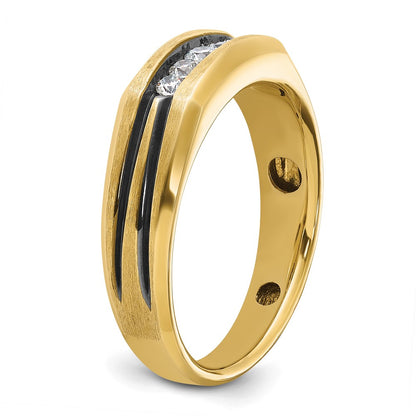 14k Yellow Gold with Black Rhodium Men's Satin 1/4 carat Diamond Complete Ring