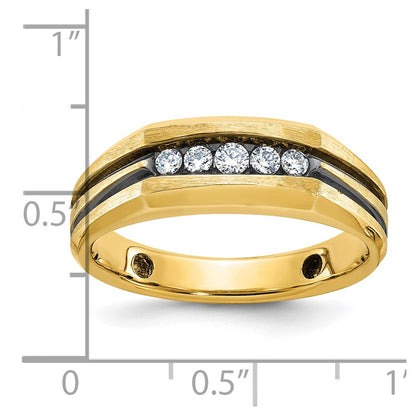 14k Yellow Gold with Black Rhodium Men's Satin 1/4 carat Diamond Complete Ring