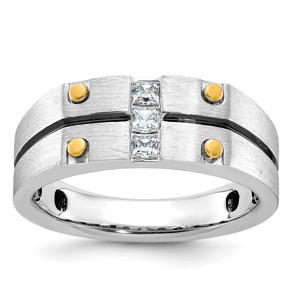 14k Two-tone Gold Men's Polished and Satin Diamond Ring Mounting