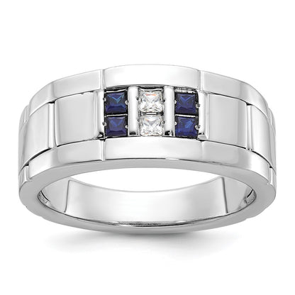 14k White Gold Men's Satin Sapphire/Diamond Ring Mounting