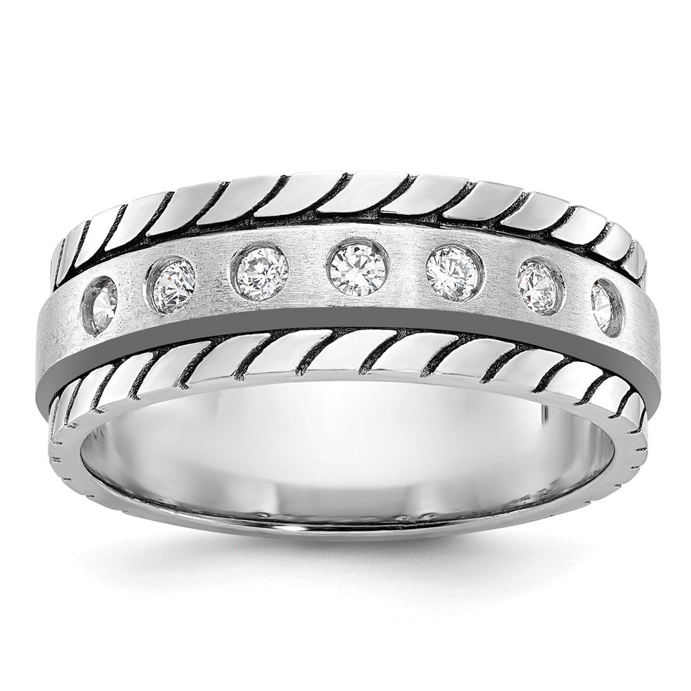 14k White Gold Men's Polished and Satin Diamond Ring Mounting