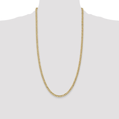 14K Yellow Gold 28 inch 4.3mm Semi-Solid Curb with Lobster Clasp Chain Necklace