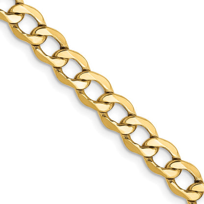 14K Yellow Gold 24 inch 5.25mm Semi-Solid Curb with Lobster Clasp Chain Necklace