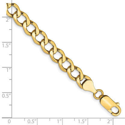 14K Yellow Gold 7 inch 6.5mm Semi-Solid Curb with Lobster Clasp Bracelet