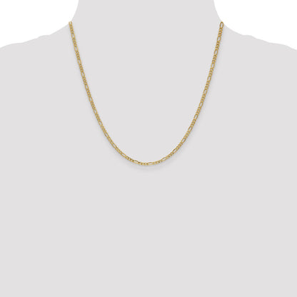 14K Yellow Gold 20 inch 2.5mm Semi-Solid Figaro with Lobster Clasp Chain Necklace